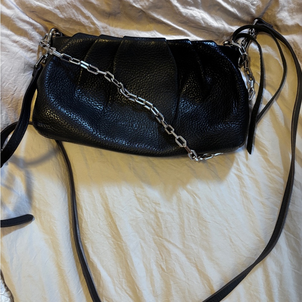Aimee Kestenberg Black Leather Shoulder Bag with Silver Chain